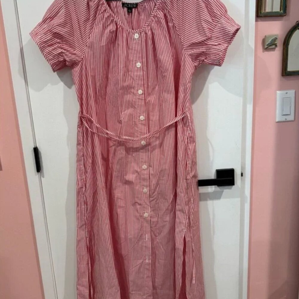 J. Crew Red And White Stripe Button Front Midi Dr… - image 5